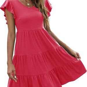 Women's Cotton Blend Sundress Mini Tiered Babydoll Casual Summer Beach Wedding